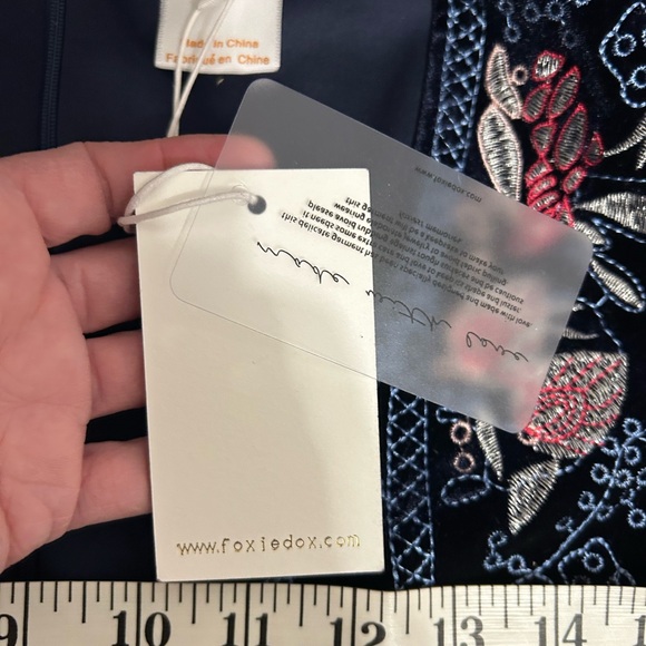 NWT FOXIEDOX Navy and Pink Embroidered Dress - Picture 12 of 15